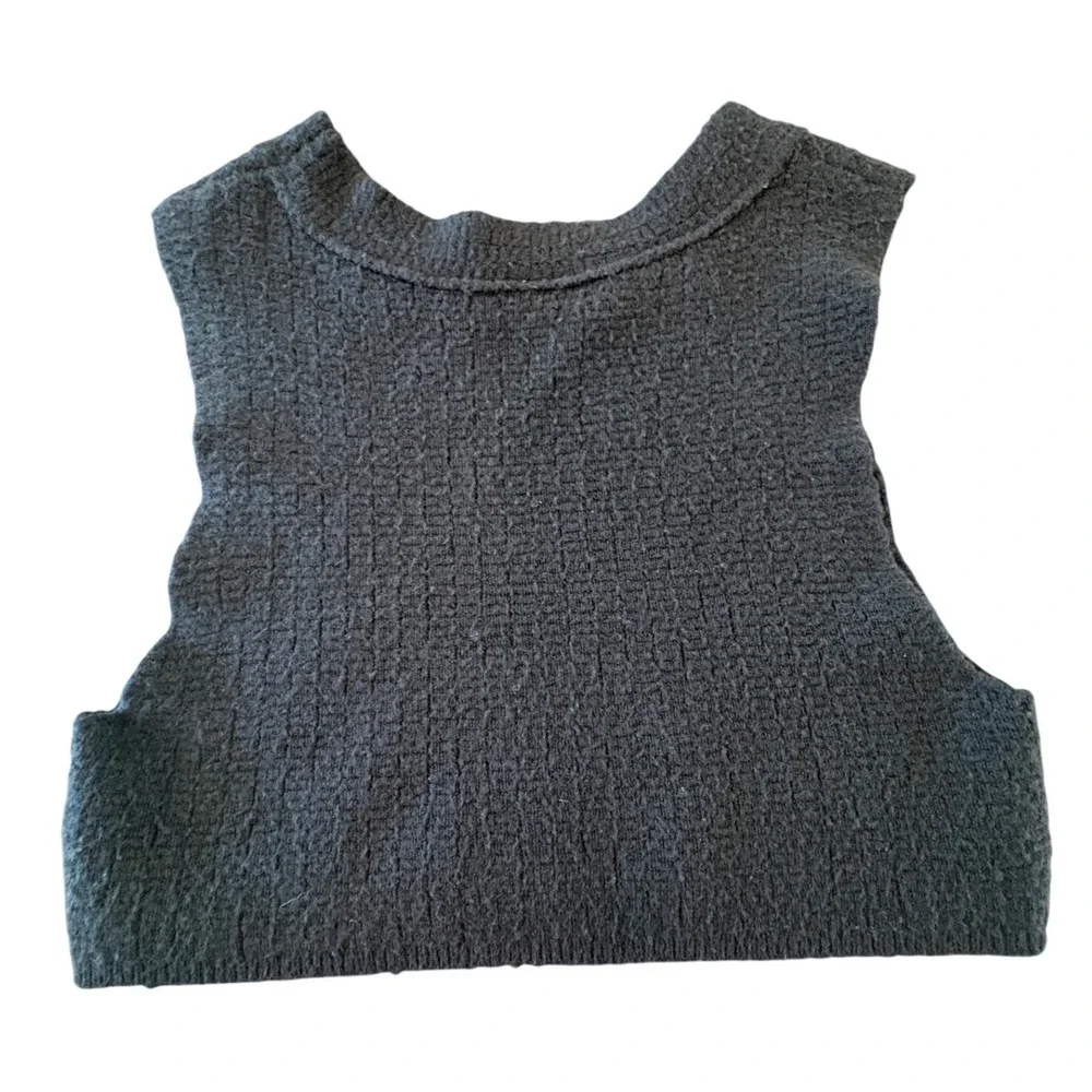 Free People BlackTextured Boucle Cropped Sweater Vest Alpaca Wool Blend S